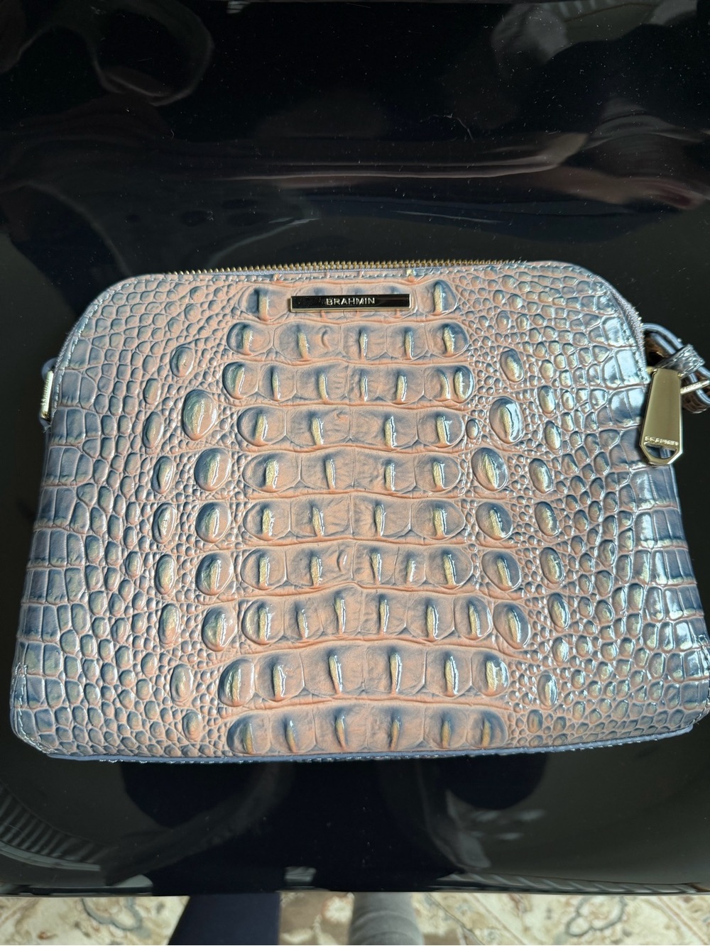 Brahmin Iridescent Croc-Embossed Crossbody - Pink and Blue